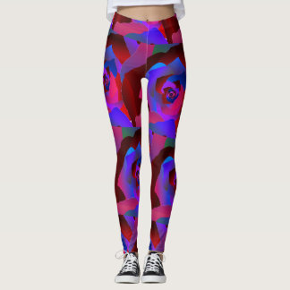 Bezaubernde dunkelrote lila blaue abstrakte Rose Leggings