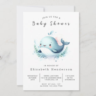 Bezaubernde Editable Whale Baby Dusche Einladung