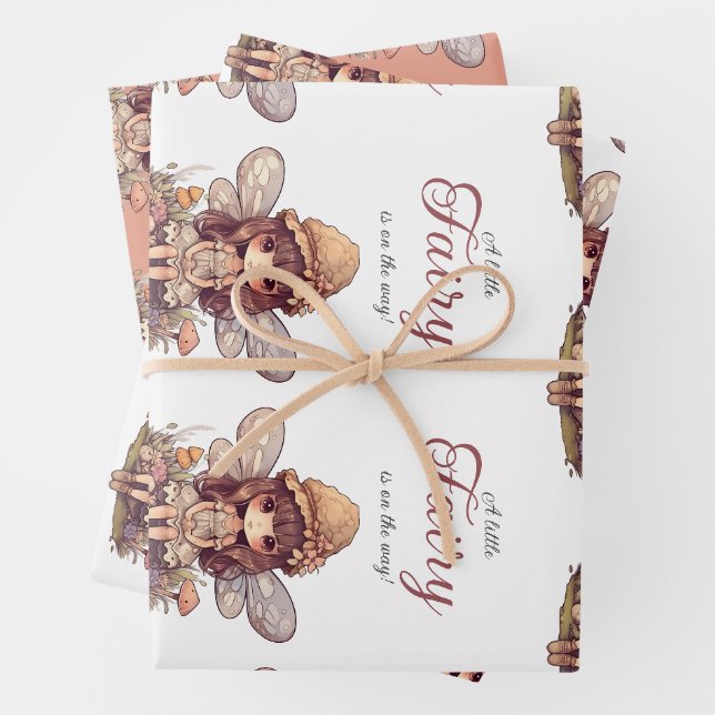 Bezaubernde Fee mit Mushrooms Girl Baby Dusche Geschenkpapier Set (Beispiel)