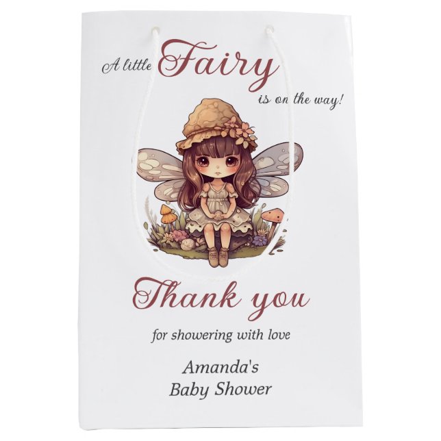 Bezaubernde Fee mit Mushrooms Girl Baby Dusche Mittlere Geschenktüte (Vorderseite)