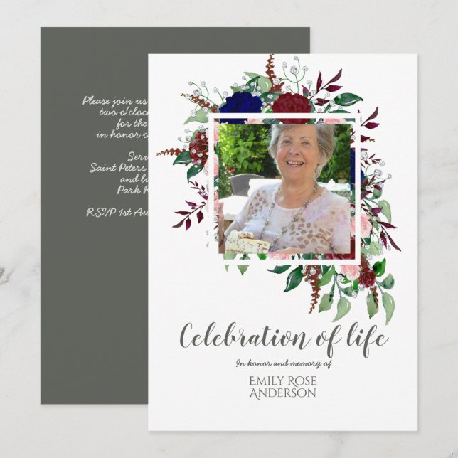 Bezaubernde FEIERUNG von LIFE-FOTO-Memorial Einladung (Vorne/Hinten)