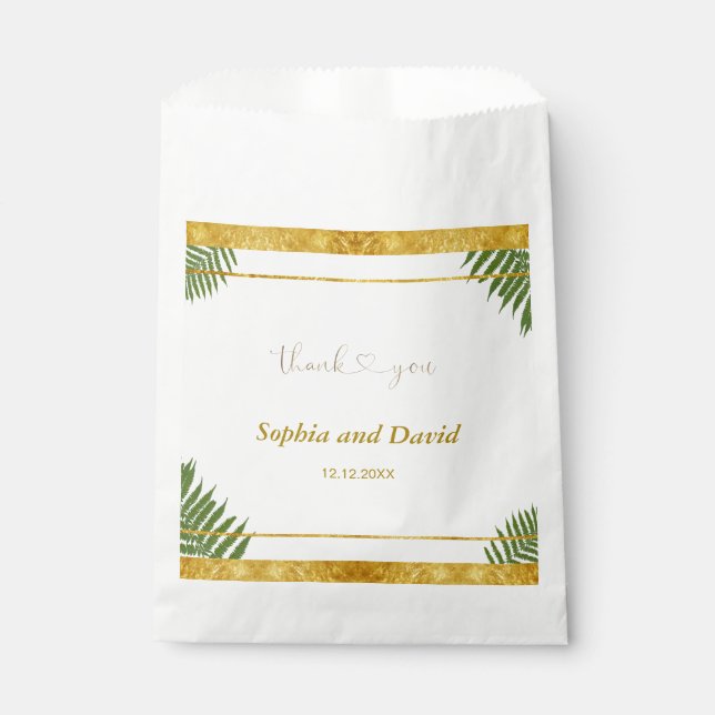 Bezaubernde Fern Blätter Goldfoil Hochzeit nach Ma Geschenktütchen (Vorderseite)
