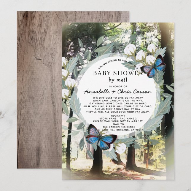 Bezaubernde Forest Butterfly Babydusche von Mail Einladung (Vorne/Hinten)