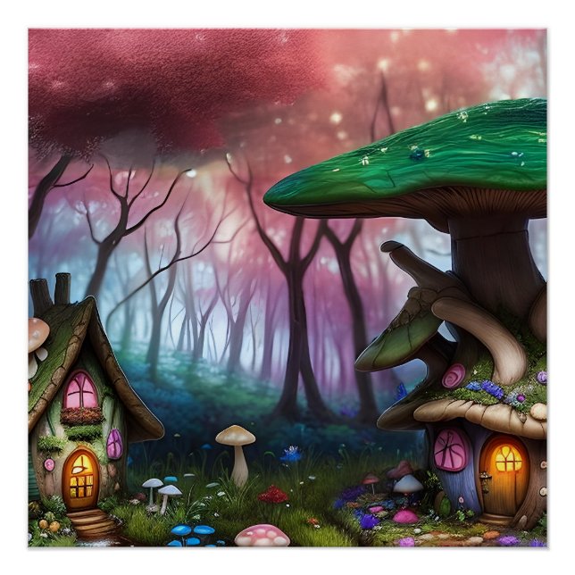 Bezaubernde Forest Dreamscape Mushroom Fantasy Fai Poster (Vorderseite)