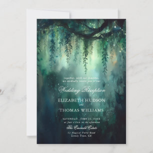 Bezaubernde Forest Greenery Lights Hochzeitsempfeh Einladung