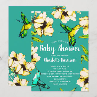 Bezaubernde Garten Hummingbirds & Floral Baby Show Einladung