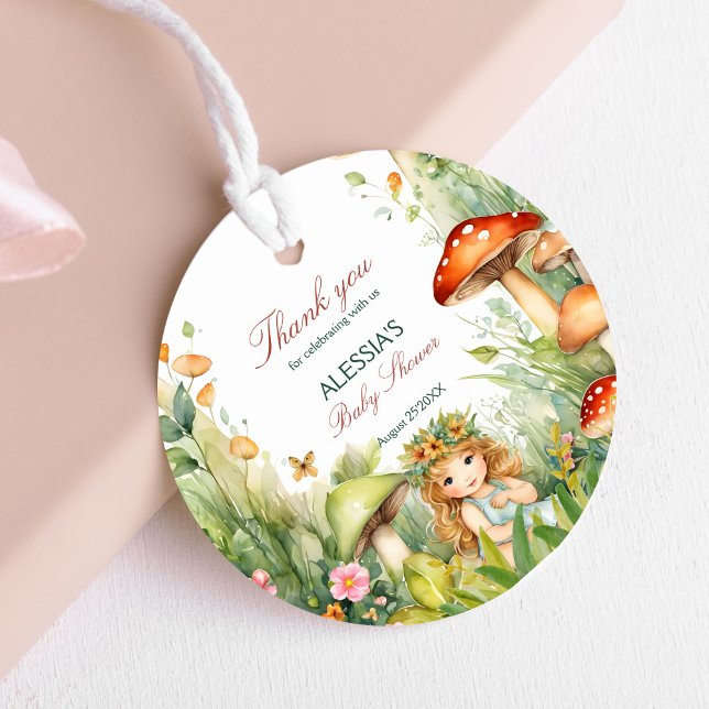 Bezaubernde Gartenmärchendusche Geschenkanhänger (Enchanted garden forest mushrooms fairy baby shower thank you favor tags)