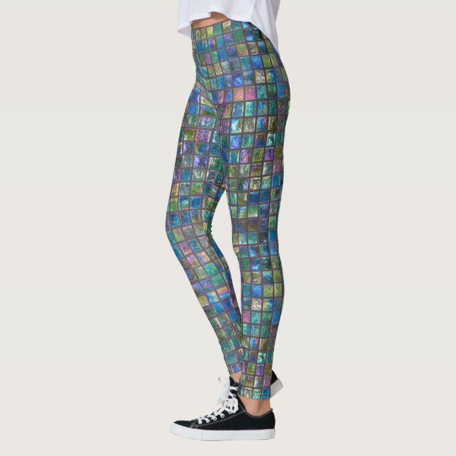 Bezaubernde glänzende Aqua-Fliesen Leggings (Links)