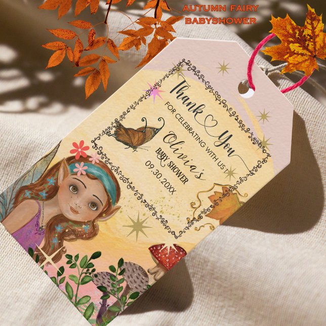 Bezaubernde Herbstbrunnen-Babydusche Danke Geschenkanhänger (Enchanted Autumn Fairy Baby Shower Thank You Gift Tags)