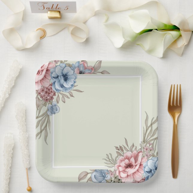 Bezaubernde Hochzeit in Rosa und Blumen Pappteller (Hochzeit)
