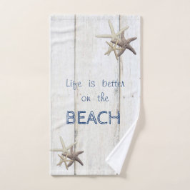 Bezaubernde Holztextur, Starfish, Strand Badhandtuch Set