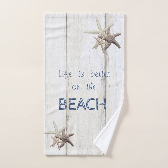 Bezaubernde Holztextur, Starfish, Strand Badhandtuch Set (Handtuch)