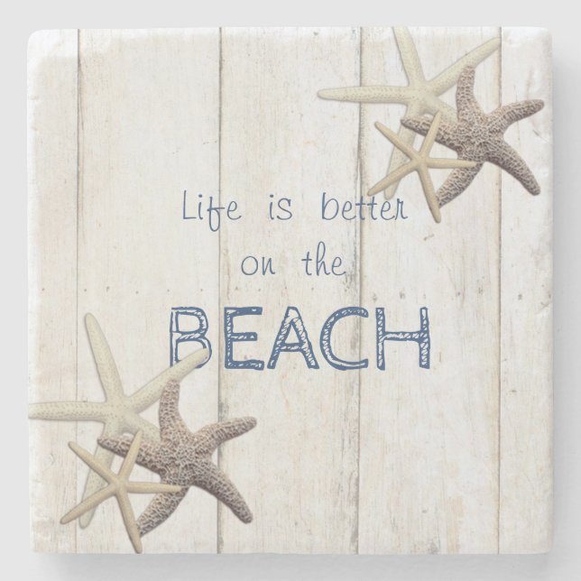 Bezaubernde Holztextur, Starfish, Strand Steinuntersetzer (Vorderseite)