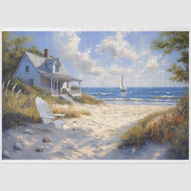 Bezaubernde Hütte am Strand Landschaftlicher Blick Seidenpapier (Vorderseite)