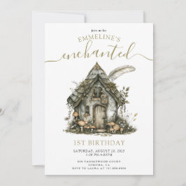 Bezaubernde Hütte Wald 1. Geburtstag Einladung