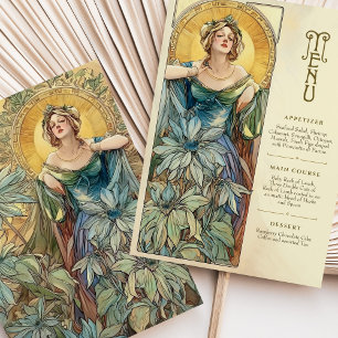 Bezaubernde Jugendstil-Speisekarte Hochzeit Sunlit Einladung