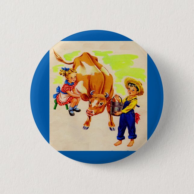 bezaubernde Kinder mit bezaubernder Kuh Button (Vorderseite)