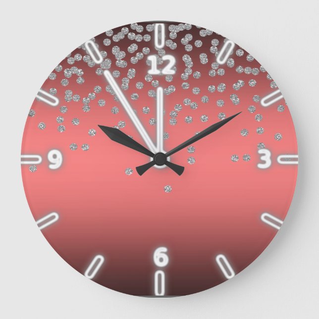 Bezaubernde Korallenrosa, dünne Foil Confetty oder Große Wanduhr (Vorderseite)