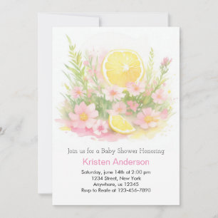 Bezaubernde Lemon Garden Pink Girl Babydusche Einladung