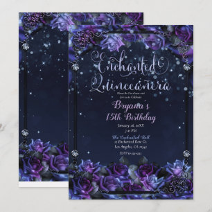 Bezaubernde Lila Fantasy Rose Garden Quinceañera Einladung