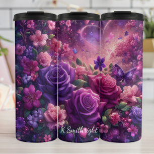 Bezaubernde Lila-Gartenherzen Thermosbecher