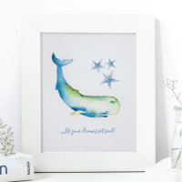 Bezaubernde Mauer Art Wasserfarben Blauer Whale