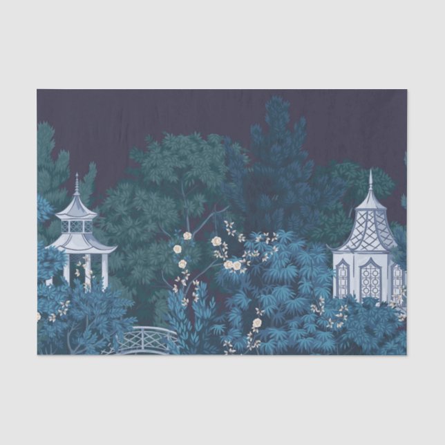 Bezaubernde Moonlit Gardens Chinoiserie Seidenpapier (Vorderseite)