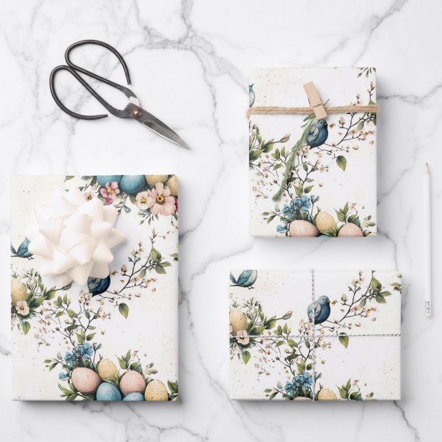 Bezaubernde Ostergeburten und Blütenfrüchte Geschenkpapier Set (Vorderseite)