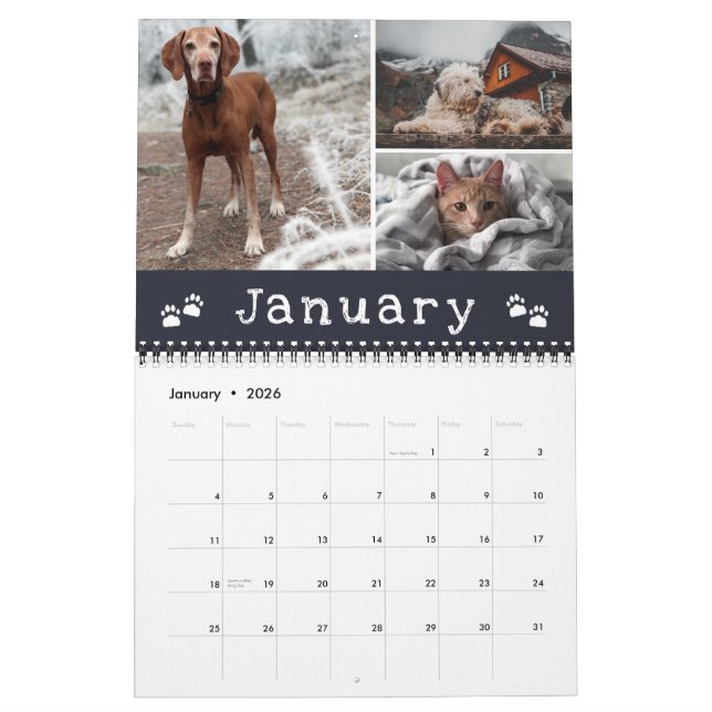 Bezaubernde Paw Prints Marinemonate Pet FotoCollag Kalender (Jan 2026)