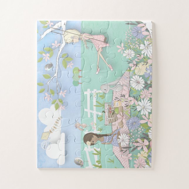 Bezaubernde Picnic Scene Girls/Bunny/Vögel (Vertikal)