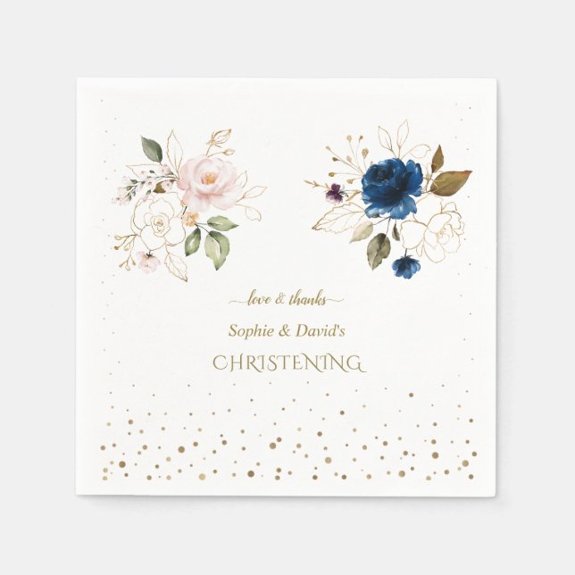 Bezaubernde Pink Blue Gold Blume Twins Christening Serviette (Vorderseite)