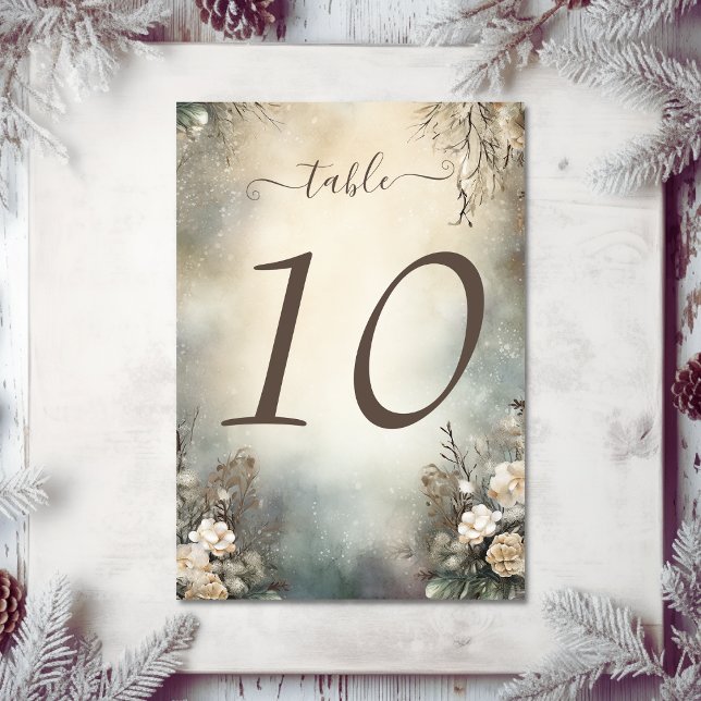 Bezaubernde romantische Wintergartenhochzeit Tischnummer (Front & Back - Enchanting Romantic Winter Garden Floral Wedding Table Number)