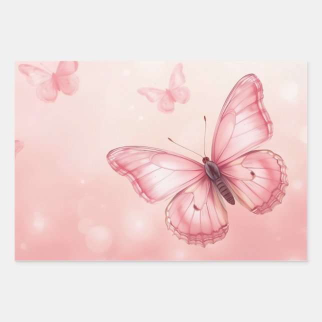 bezaubernde rosa Schmetterlinge Geschenkpapier Set (Vorderseite)