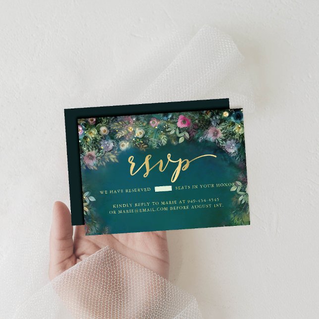 Bezaubernde Rose Grüne Fairy Woodland UAWG RSVP Karte (enchanted forest sweet sixteen rsvp reply respond roses greenery fairy woodland calligraphy gold)