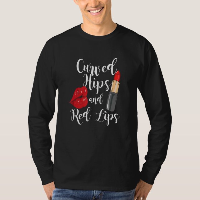 Bezaubernde rote Lippen Lipstick gekrümmte Hüften  T-Shirt (Vorderseite)