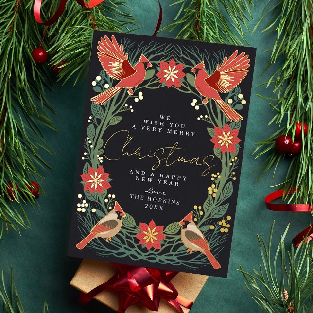 Bezaubernde rustikale Weihnachtslieder-Kardinal Folien Feiertagskarte (Von Creator hochgeladen)