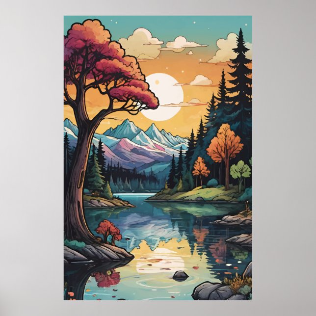 Bezaubernde Seepromenade Ruhe Sonnenuntergang Land Poster (Vorne)