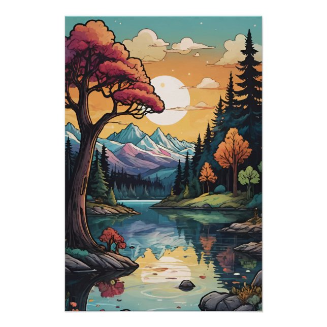 Bezaubernde Seepromenade Ruhe Sonnenuntergang Land Poster (Vorderseite)