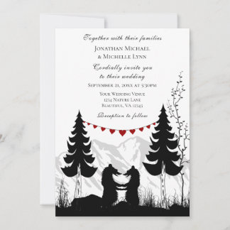 Bezaubernde Silhouette Mountain Bear Couple Weddin Einladung