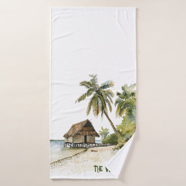 Bezaubernde Strandlandschaft mit Wasserfarbe Badhandtuch Set (Badehandtuch)