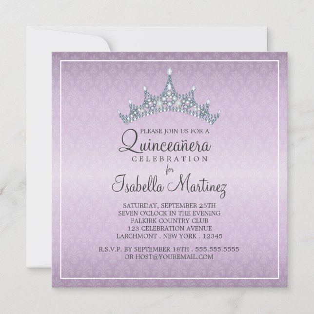 Bezaubernde Tiara Quinceanera Feier-Einladung Einladung (Vorderseite)