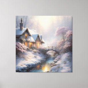 Bezaubernde Vintage-Winterlandschaftskunst Leinwanddruck