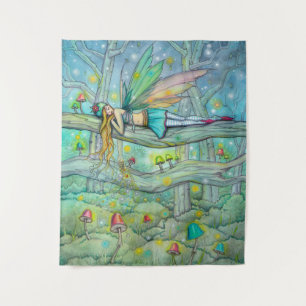 Bezaubernde Wald Fairy und Pilze Fantasy Art Wandteppich