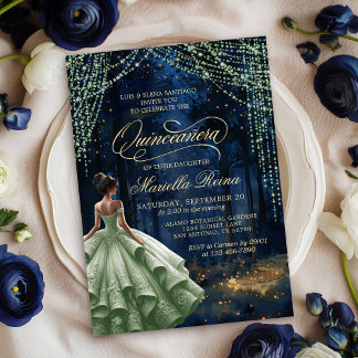 Bezaubernde Waldlandschaft Grün Quinceañera Einladung