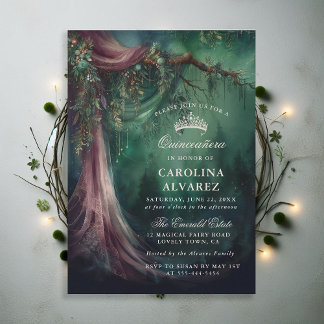 Bezaubernde Waldmärchen Magische Quinceañera Einladung