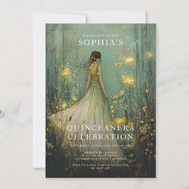 Bezaubernde Waldmärchen Quinceanera Geburtstag Einladung (Vorderseite)