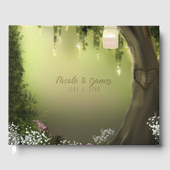 Bezaubernde Waldmason Jar Lights Blumenhochzeit Gästebuch (Vorderseite)