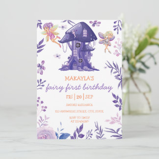 Bezaubernde Waldmauer Fairy mauve Floral Girl Gebu Einladung