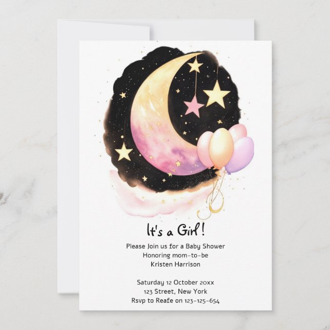 Bezaubernde Watercolor Celestial Girl Babydusche Einladung (Vorderseite)