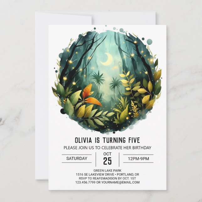 Bezaubernde Weide Naturwald Geburtstag Einladung (Vorderseite)